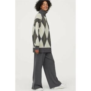 Pringle of Scotland H&M Oversized Argyle Turtleneck Sweater Tunic Mini Dress XS